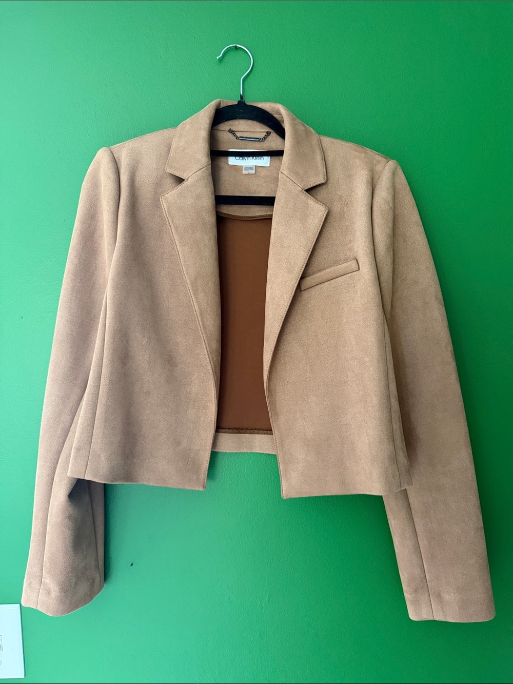 Calvin Klein Cropped Faux Suede Blazer Jacket - Camel